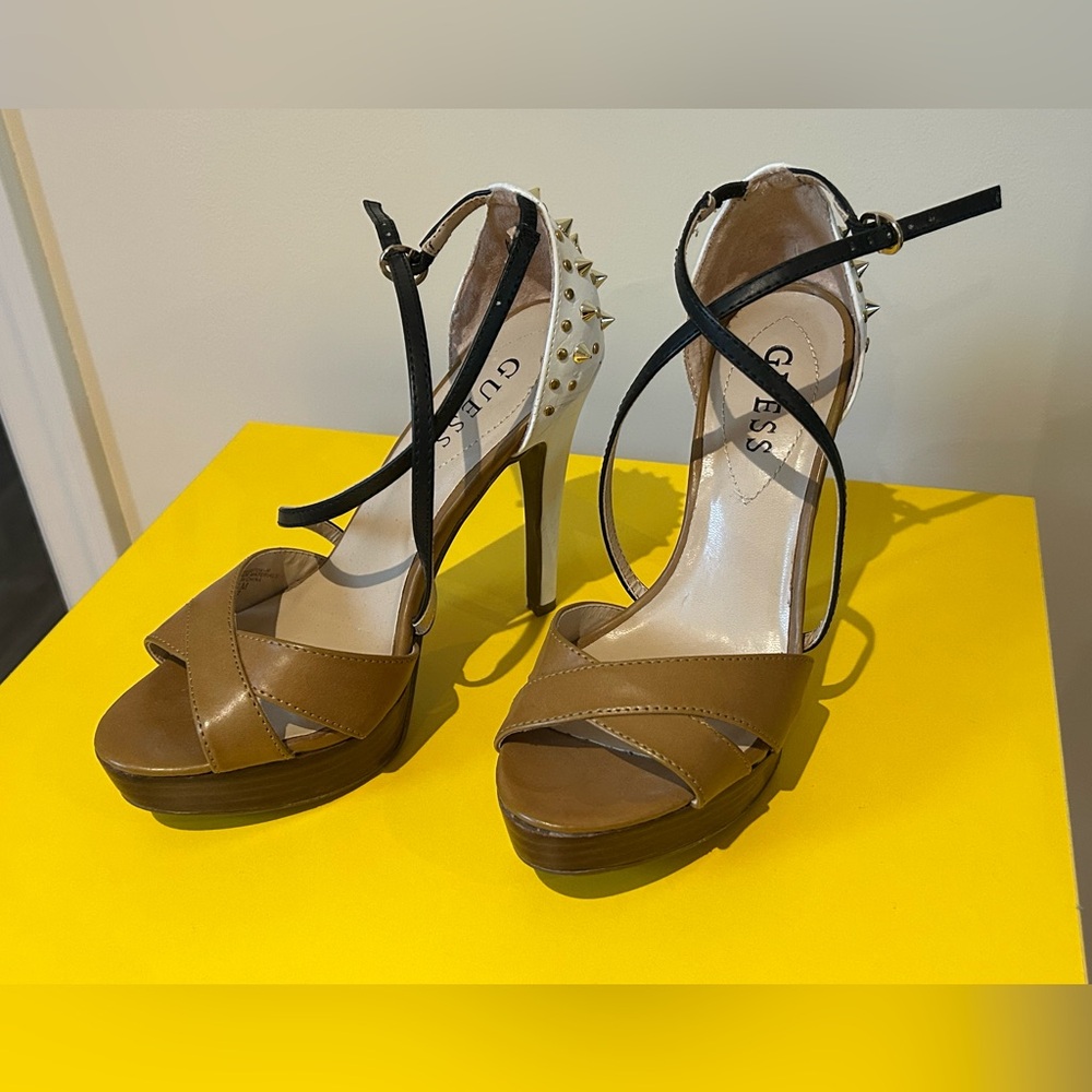 Guess Brown and White Spiked Heels